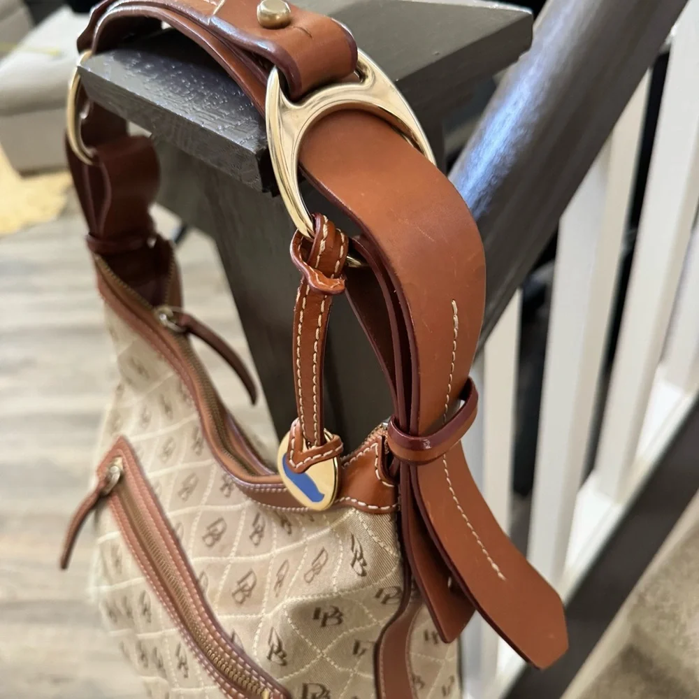 Vintage Dooney & Bourke Canvas & Leather Hobo Shoulder Bag Equestrian Style